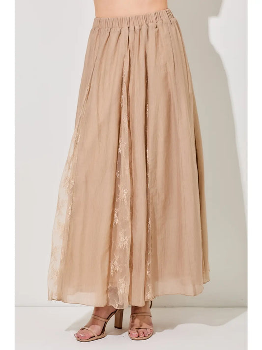 Taupe Printed Floral Sheer Skirt