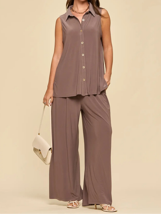 Mocha Button Up 2-Piece Tank Set