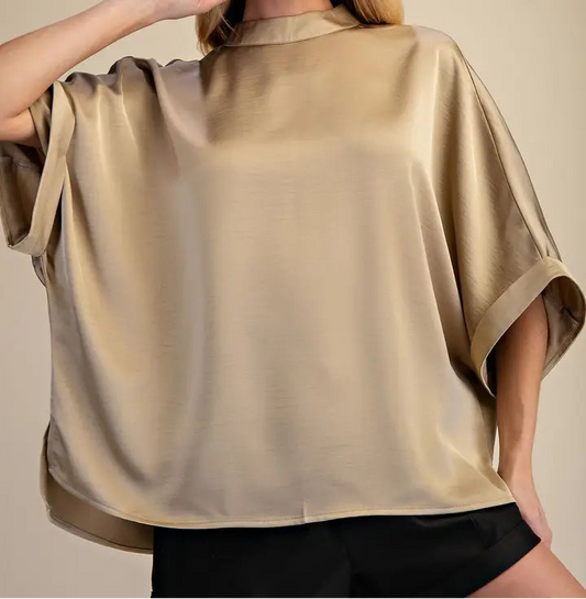 Taupe Mock Neck Oversized Top