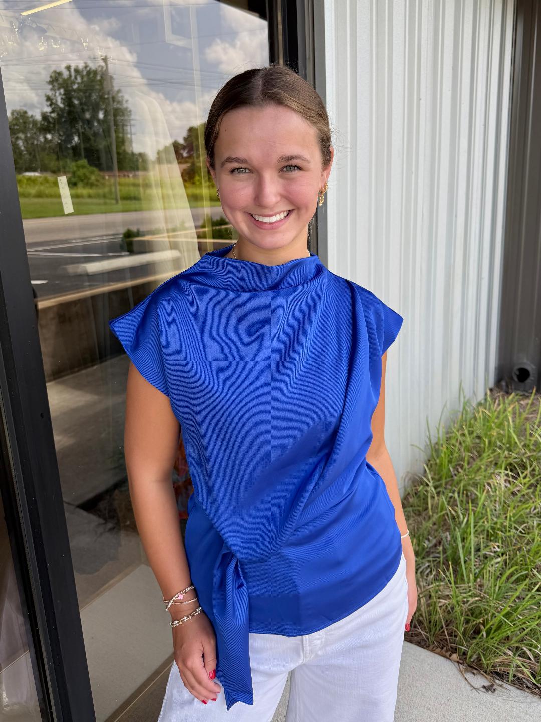 Royal Blue Tie Waist Top