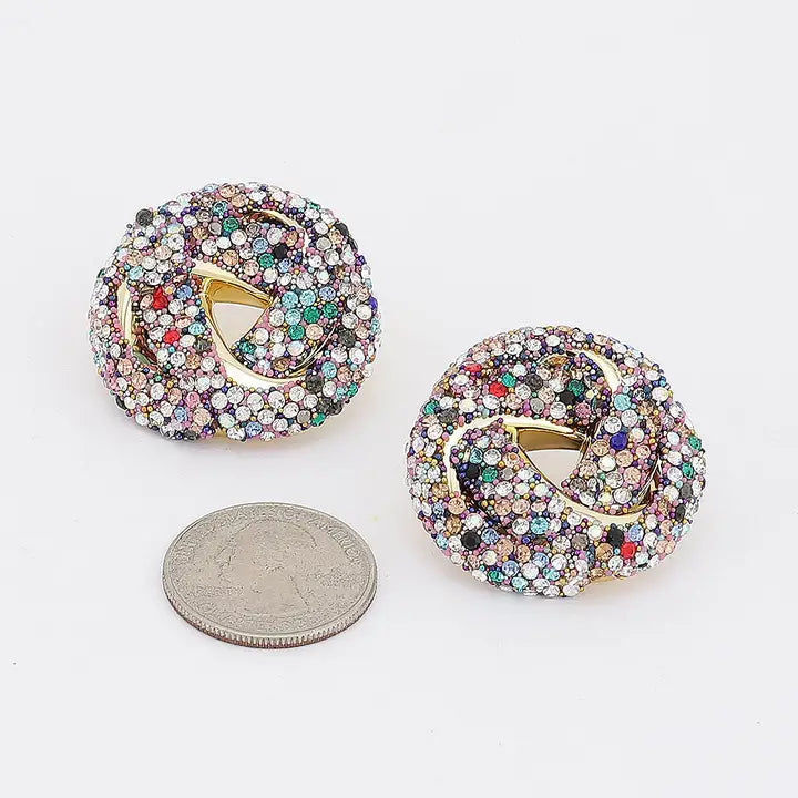 Round Multicolor Twisted Rhinestone Earrings
