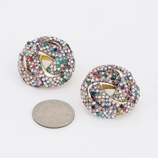 Round Multicolor Twisted Rhinestone Earrings