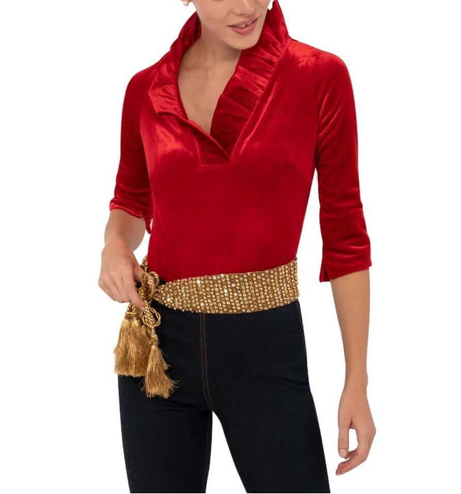 Red Ruffneck Velvet Top
