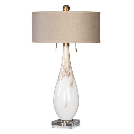 White & Gold Double Pull Chain Lamp 32"h