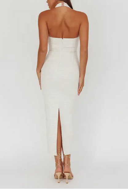 White Textured Halter Dress