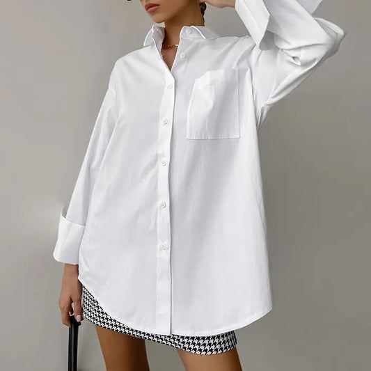 White Button-Down Long Sleeve Top