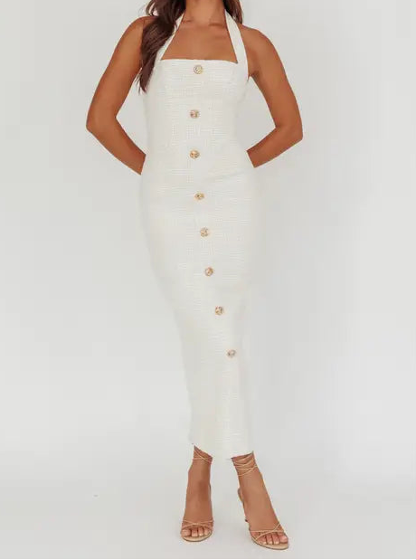 White Textured Halter Dress