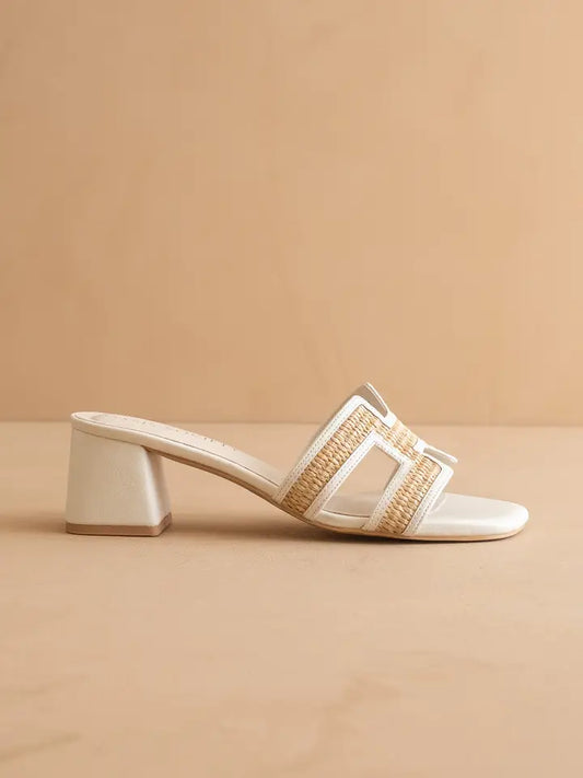 White H-Cutout Block Heel