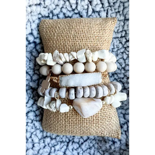White Stone Stretch Bracelet Set