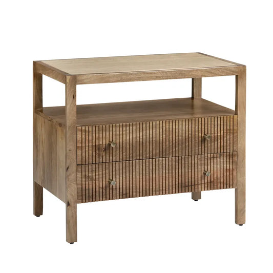 Wood Nightstand w/Tan Travertine Top