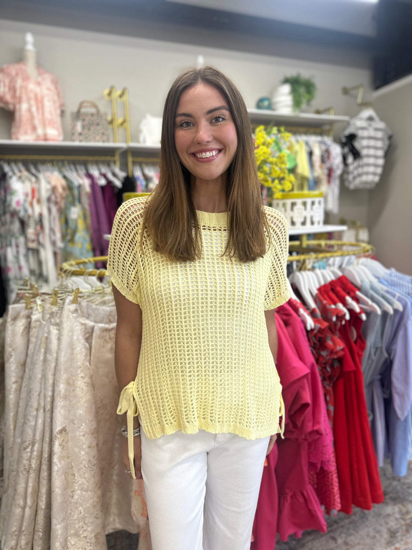 Yellow Knit Short Sleeve Sweater