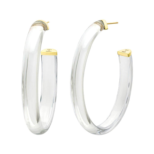 Lucite Clear Earrings 14K Gold Plate