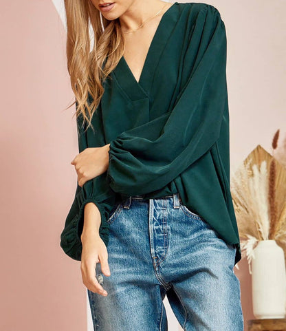 Teal V Neck Top