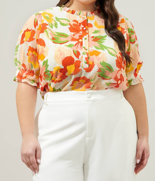 Ruffle Trim Floral Blouse