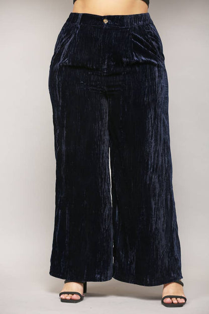 Navy Crinkle Velvet Pant