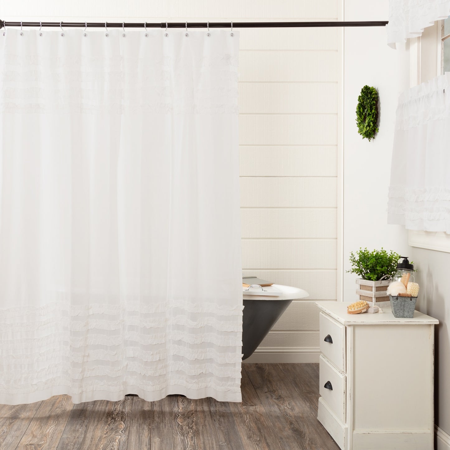White Ruffle Sheer Shower Curtain