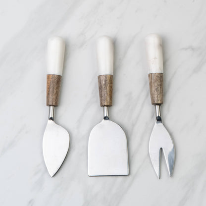 Marble & Wood Handle Cheese Set