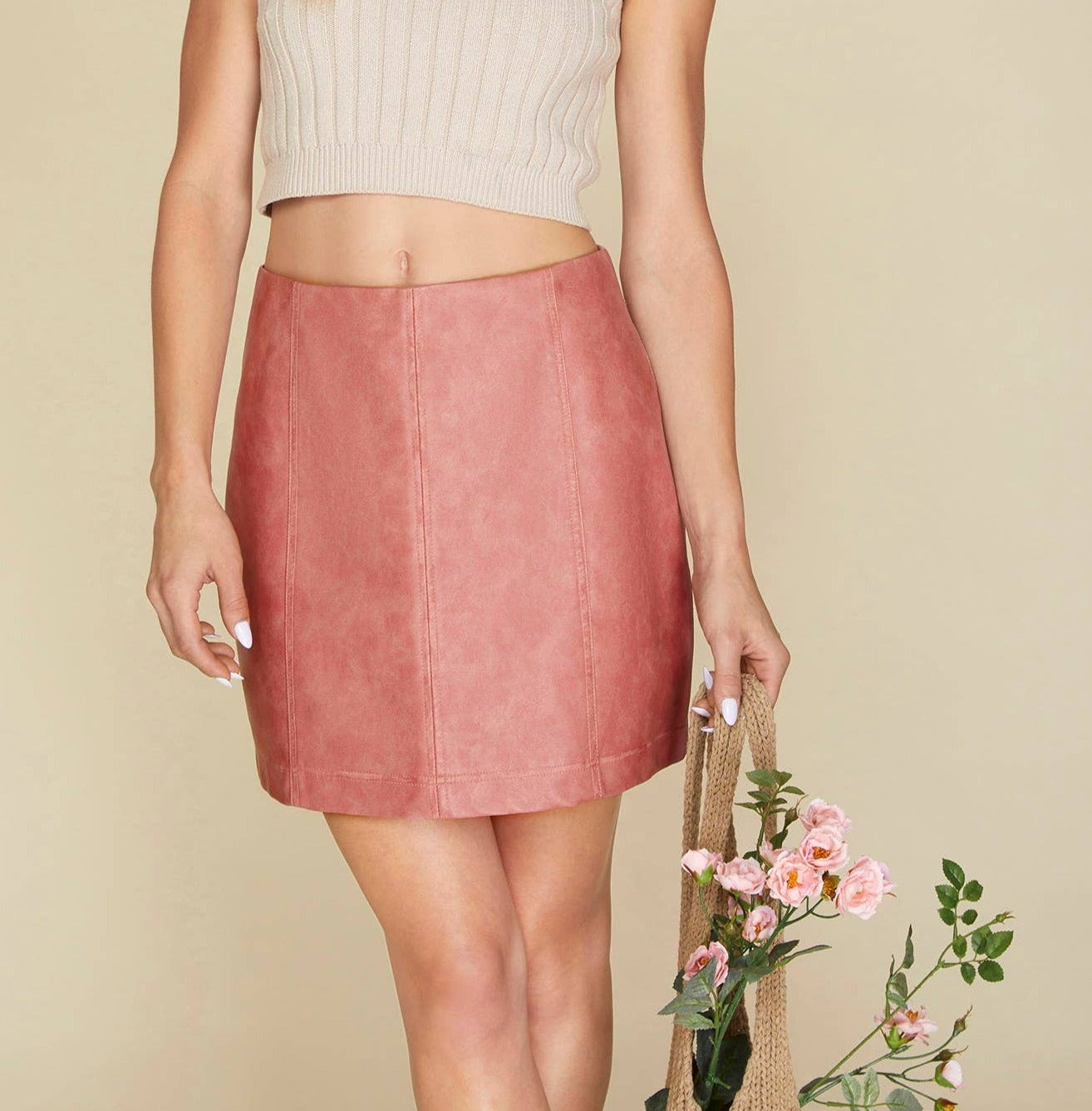 Pink Faux Leather Skirt