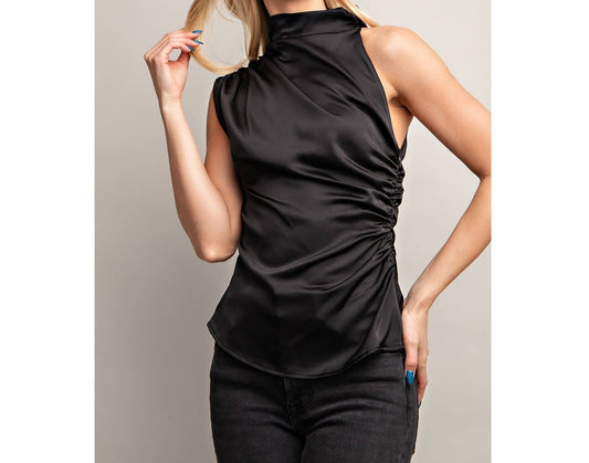 Black Sleeveless Satin Top