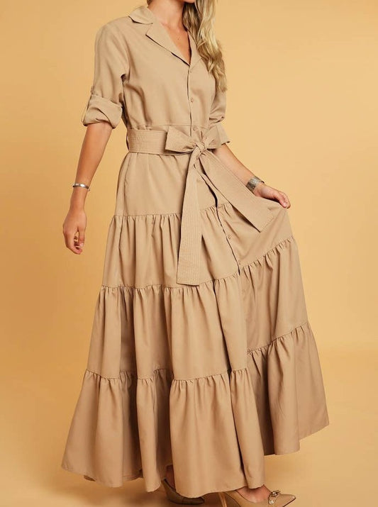 Tan Button Down Maxi Dress