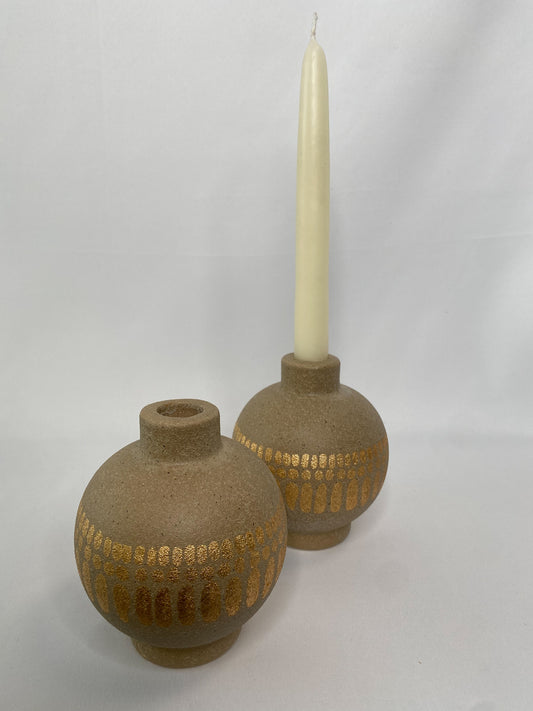 Taper Candle Holder/Vase with Gold Accents