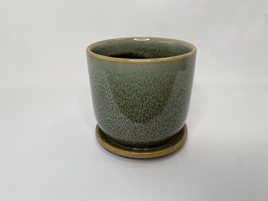 Green Ceramic Planter with Saucer
