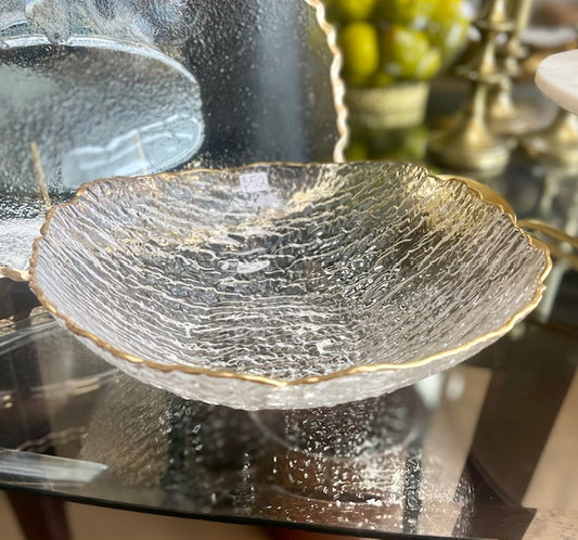Glass Square Salad Bowl Gold Trim