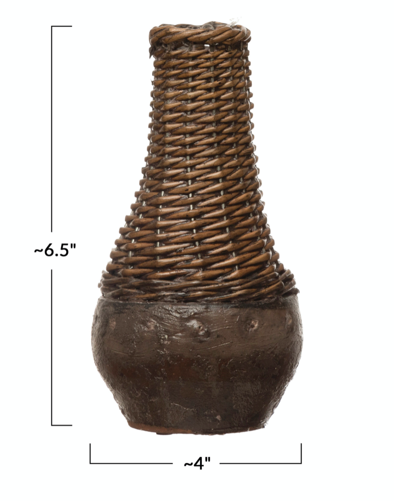 Brown Hand Woven Rattan Clay Vase