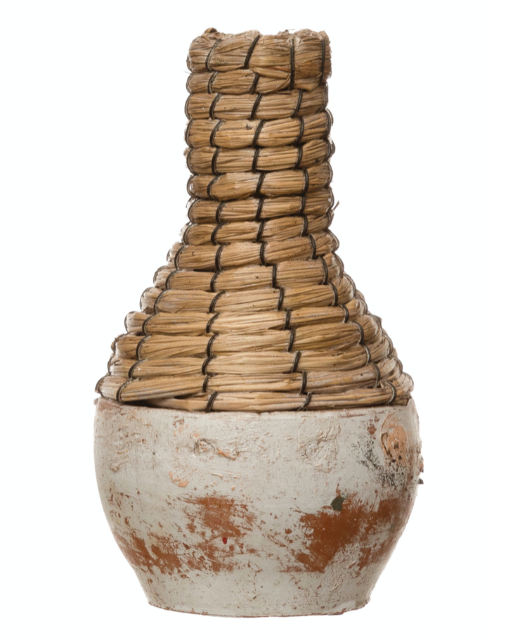 Hand Woven Rattan & Clay Vase
