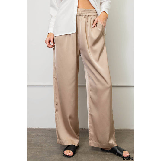 Taupe Satin Wide Leg Pants