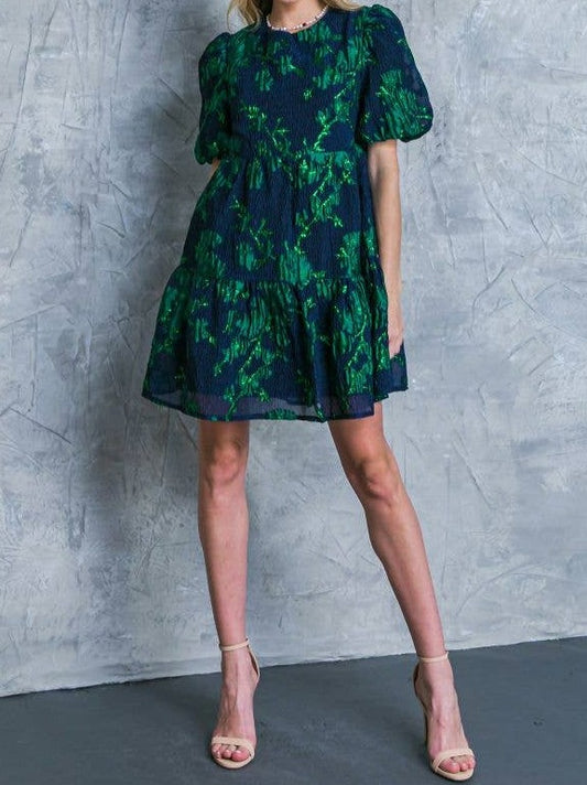 Navy Green Babydoll Dress