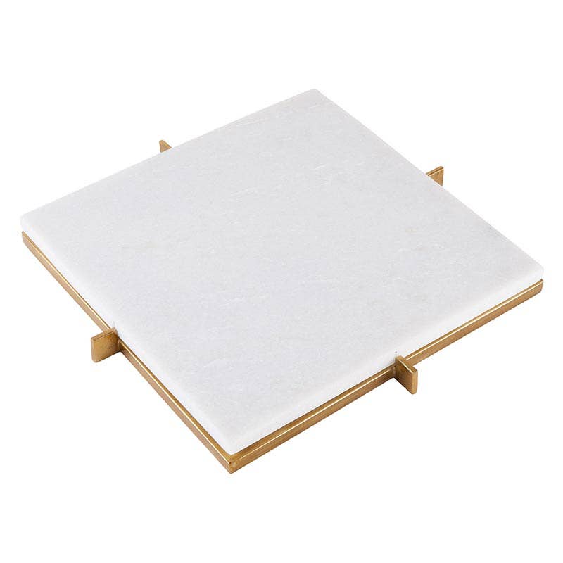 White Marble Tray w/ Gold Metal Stand