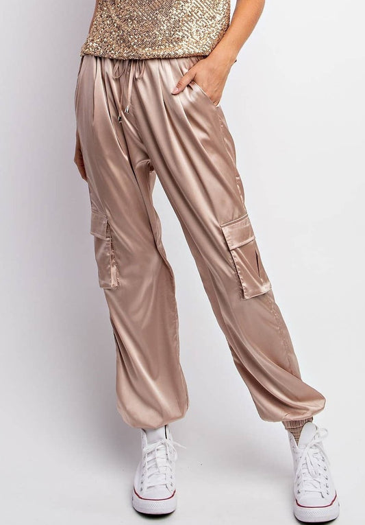 Champagne Satin Cargo Pants