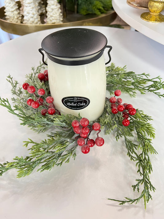 Frosted Faux Cedar & Berry Candle Ring