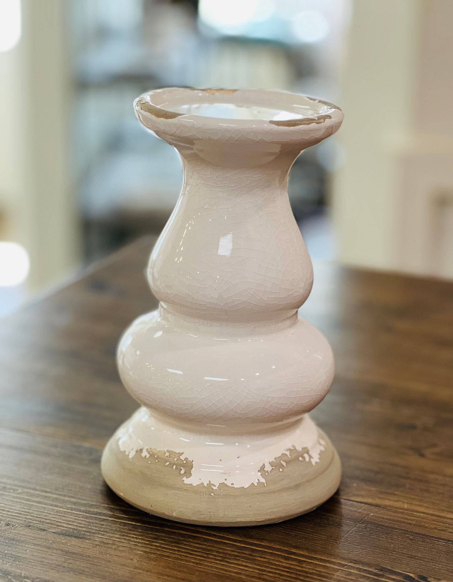 Stoneware Distressed Candle Holder