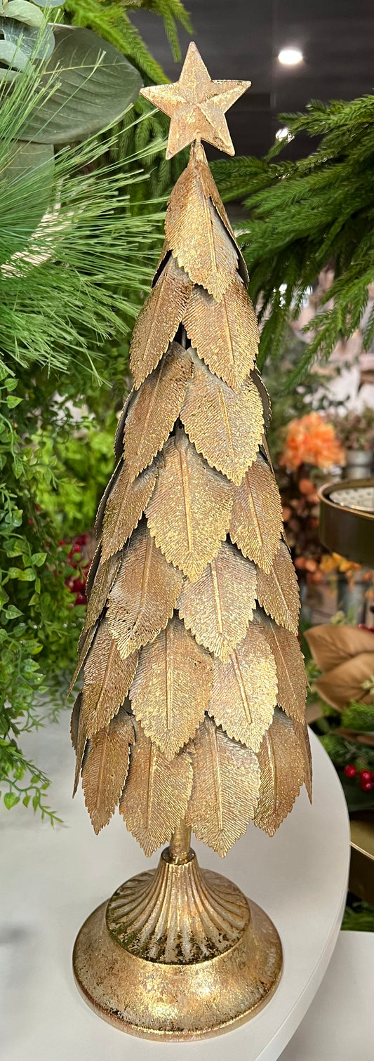 Matte Gold Leaves Metal Christmas Tree, Large