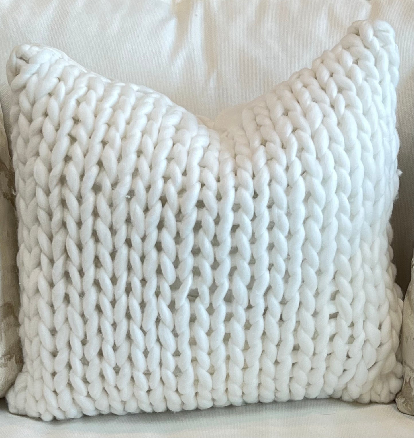 White Chunky Knit Pillow