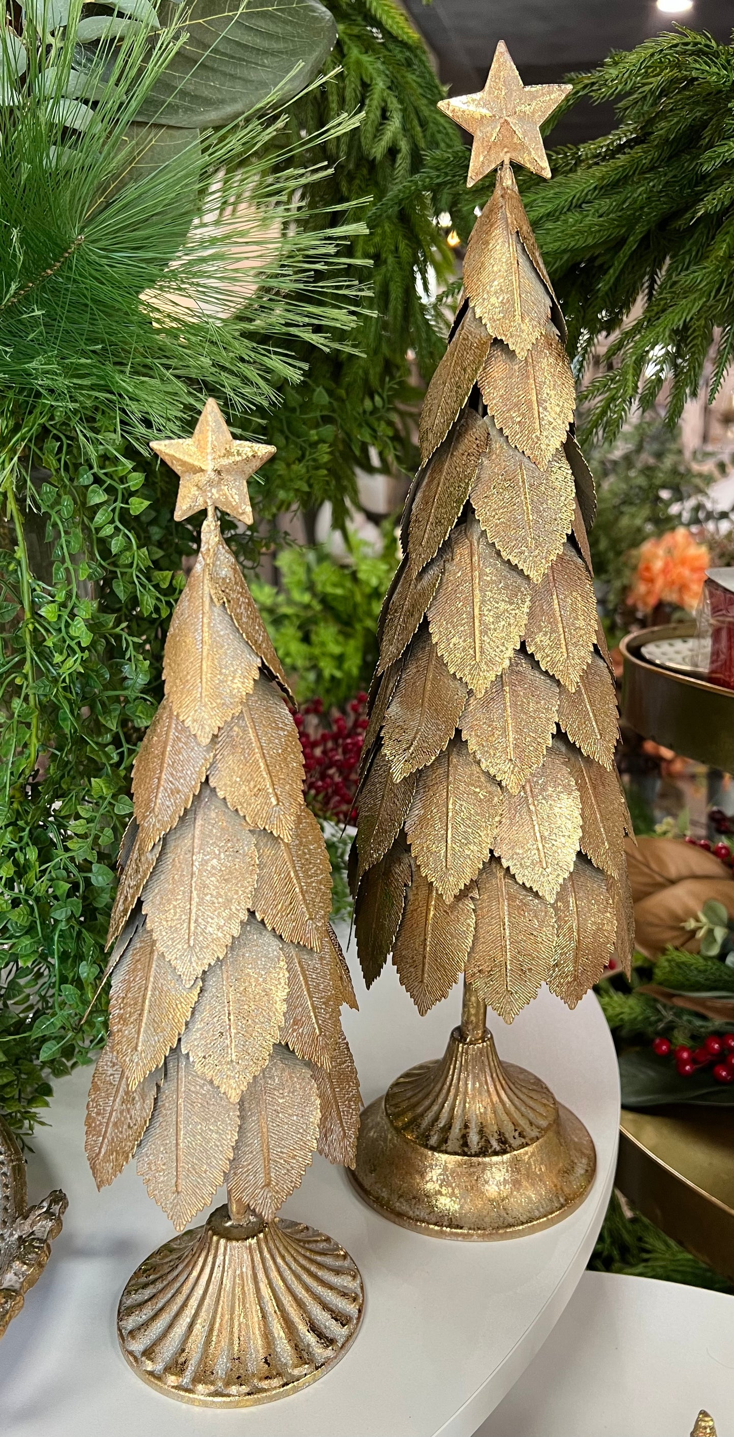 Matte Gold Leaves Metal Christmas Tree, Large