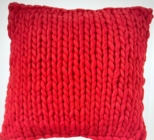 Red Chunky Knit Pillow