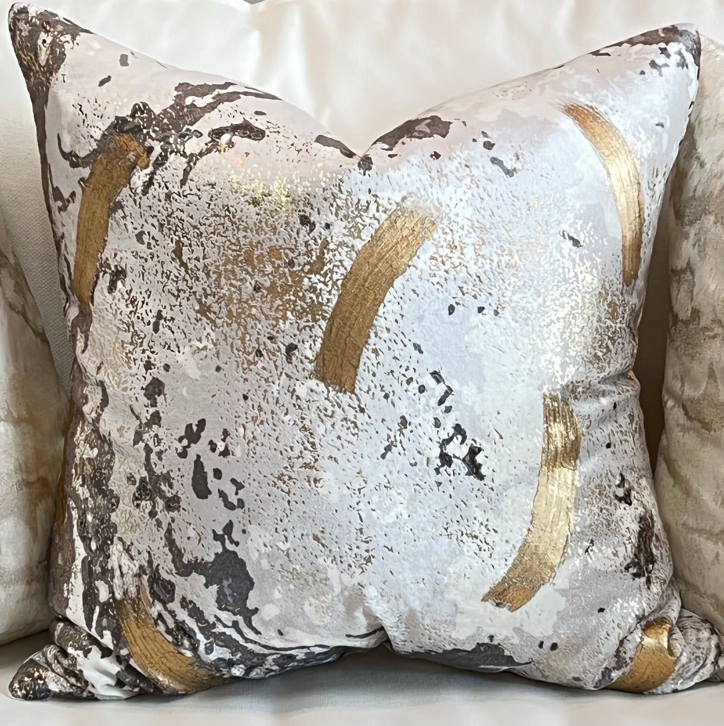 Ivory Gold Gray Brushstroke Pillow