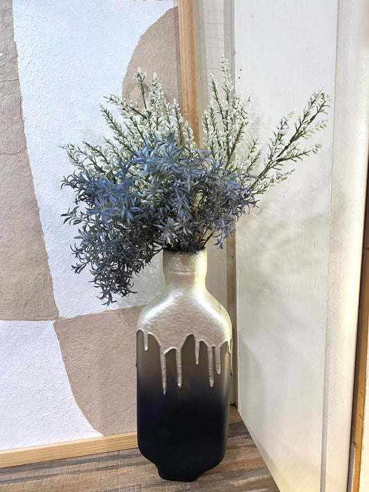 Navy Silver Asymmetrical Drip Vase