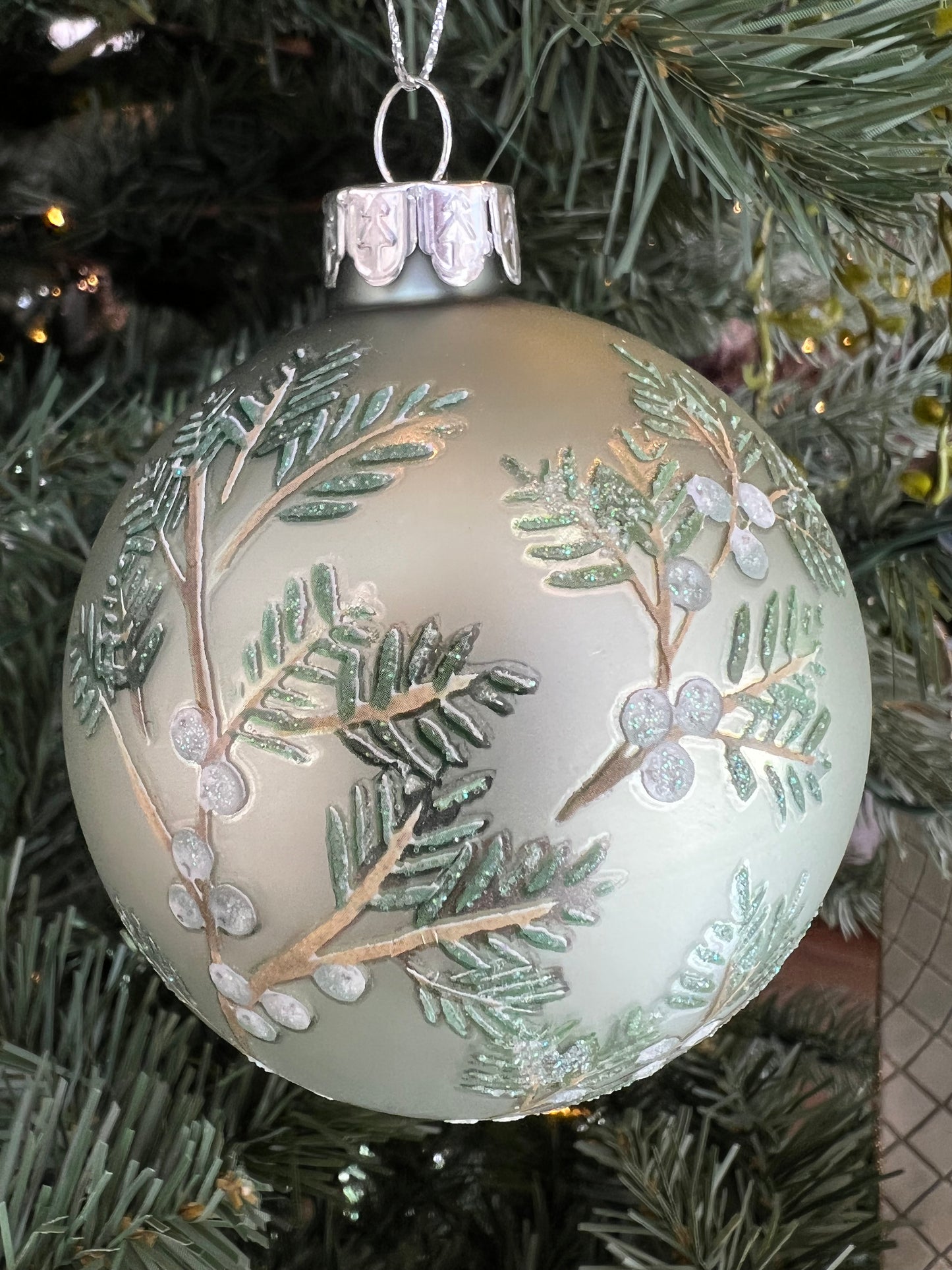 Pine Berries Painted Glass Ornament