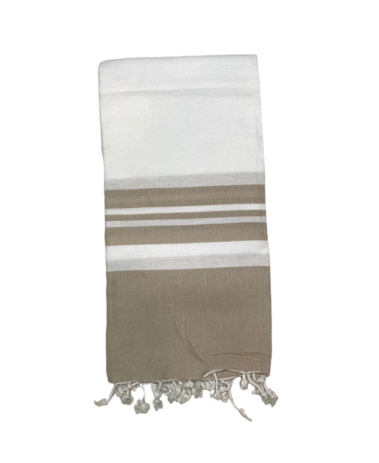 White Tan Striped Turkish Towel/Throw