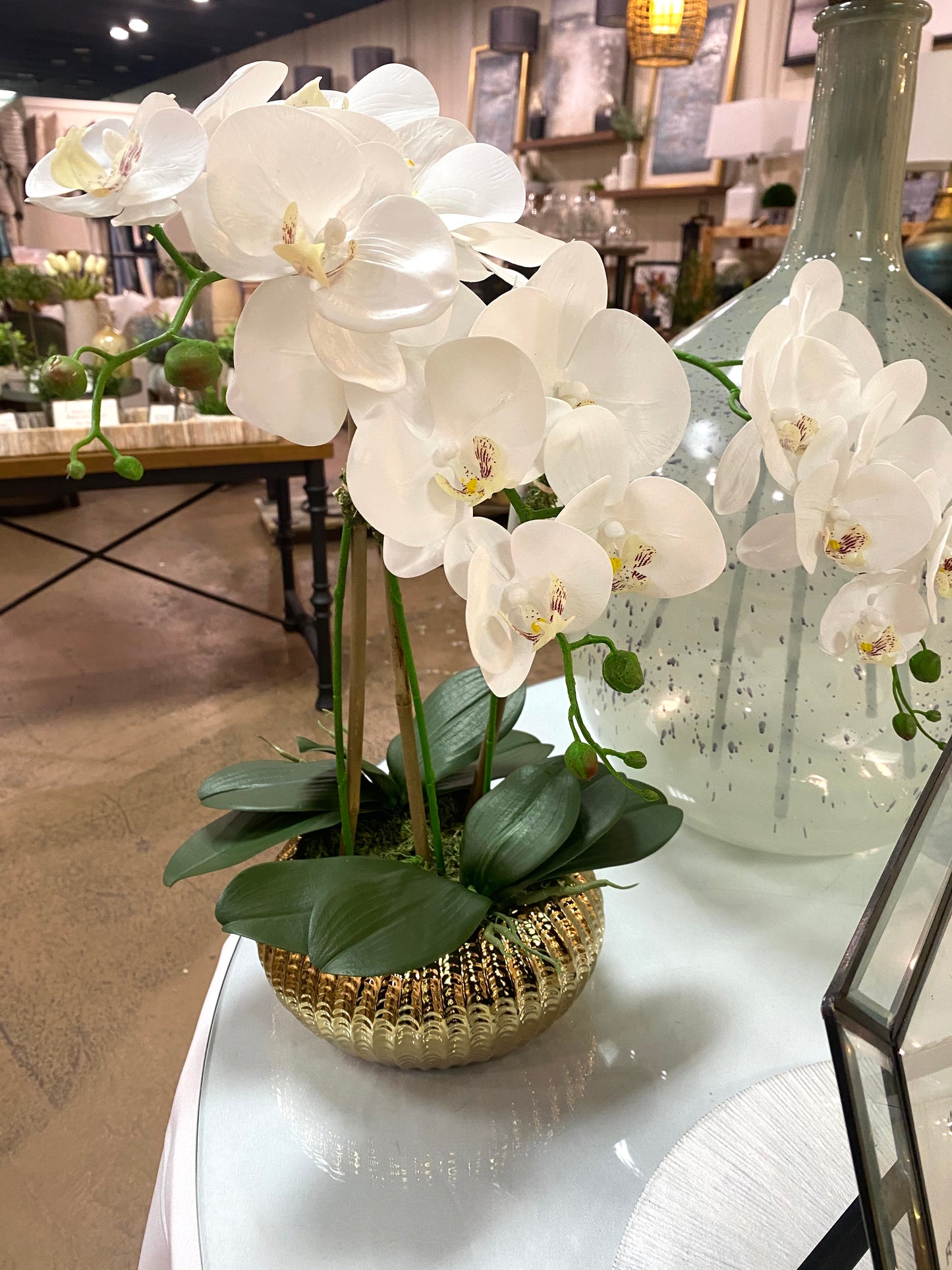 White Orchid Gold Hammered Vase