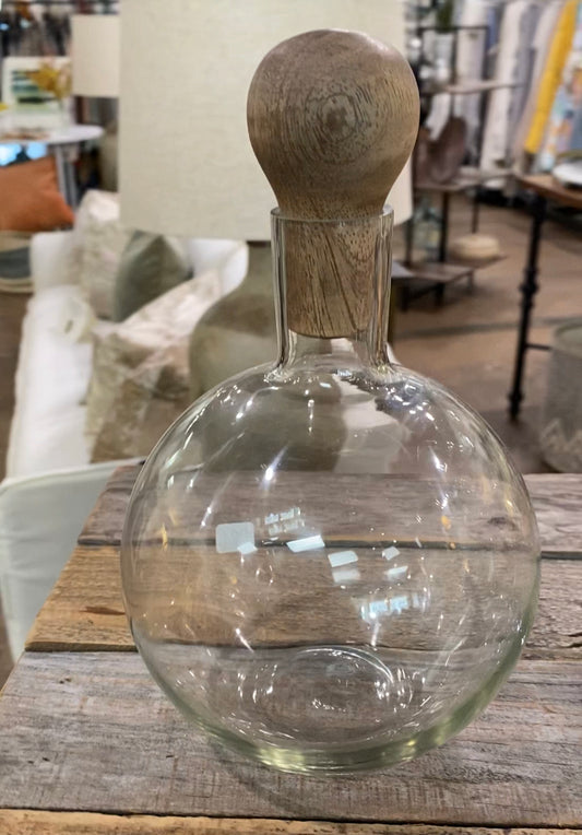 Glass Decanter with Wood Stopper