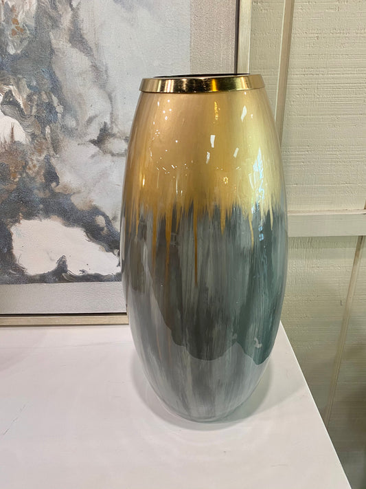 Gold & Gray Mod Glass Vase, 18" H