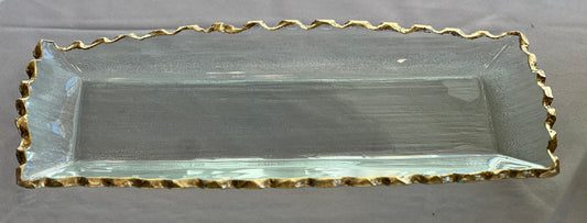 Rectangular Glass Tray Gold Edge