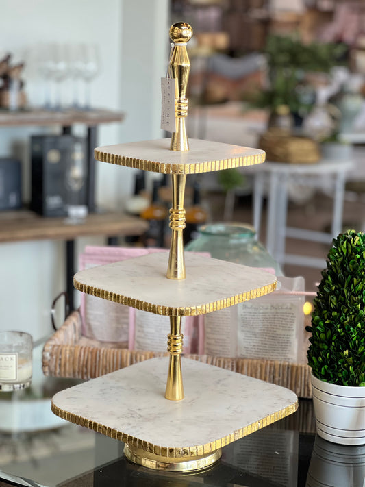 Marble Gold Trim 3 Tier Tray