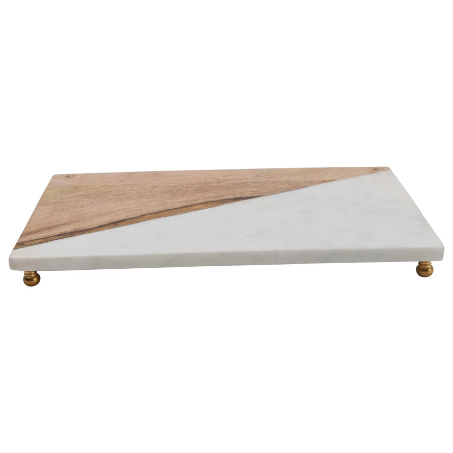 Marble and Wood Footed Serving Board