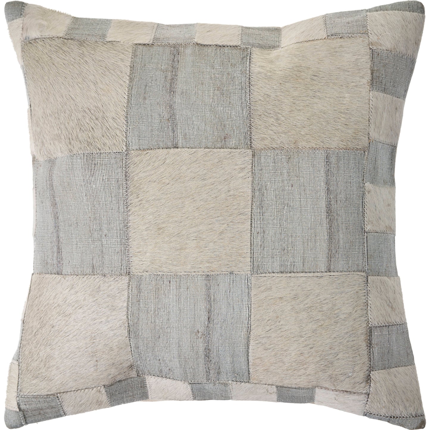 Silver and Gray Check Faux Leather Throw Pillow